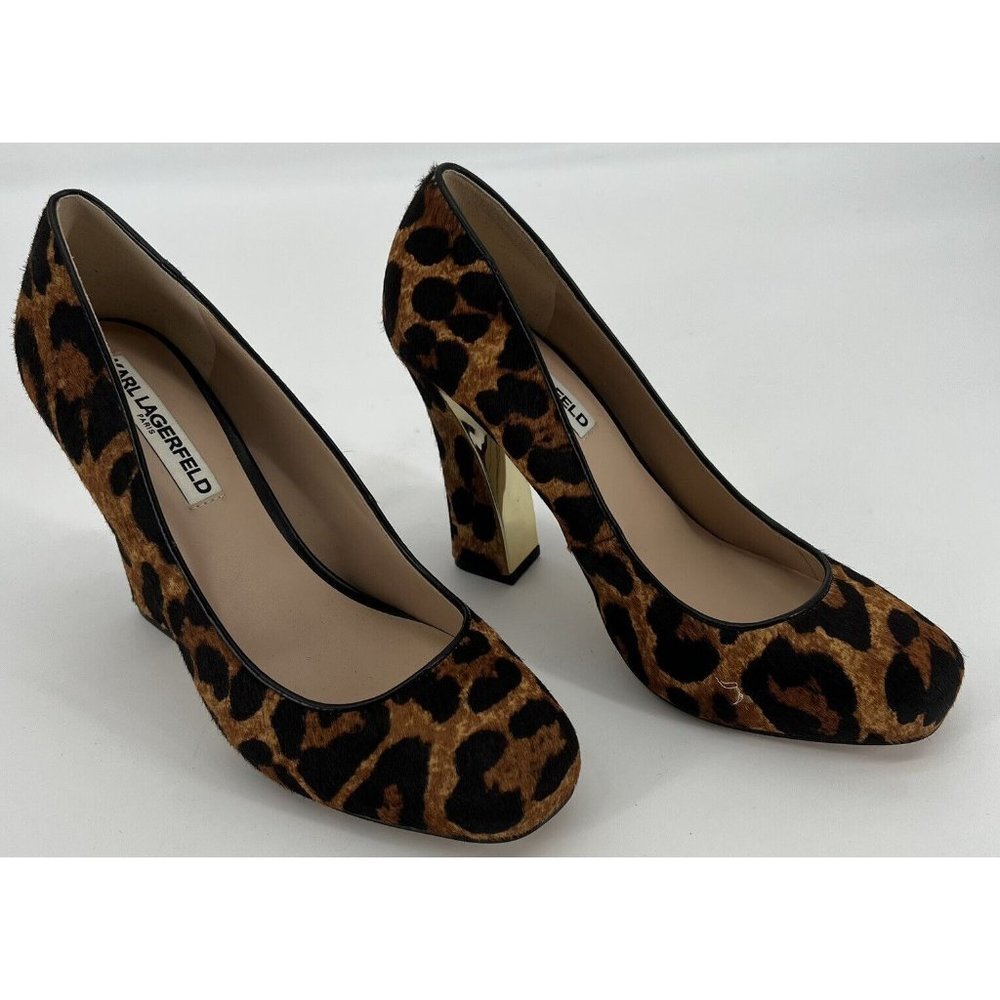 Karl Lagerfeld Shoes Clari5 Real Cow Fur Pumps Sz 7.5 Block Heel Leopard Print